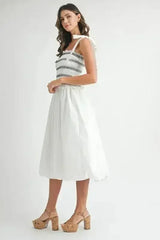 MABLE Smocked Bodice Bubble Midi Dress - Femstylo