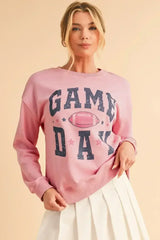 Pink Rugby GAME DAY Graphic Drop Shoulder Sweatshirt - Femstylo