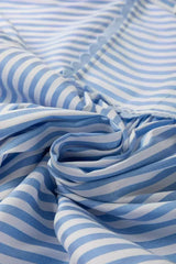 Sky Blue Striped Ric Rac Trim Collared V Neck Blouse - Femstylo