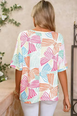 Sky Blue Bowknot Print Waffle Loose Tee - Femstylo