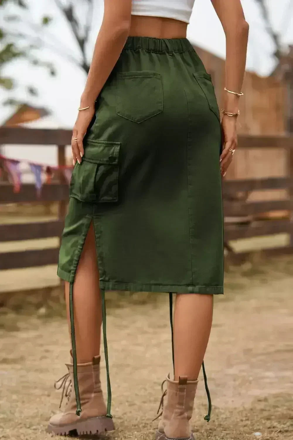 Drawstring Denim Cargo Skirt - Femstylo