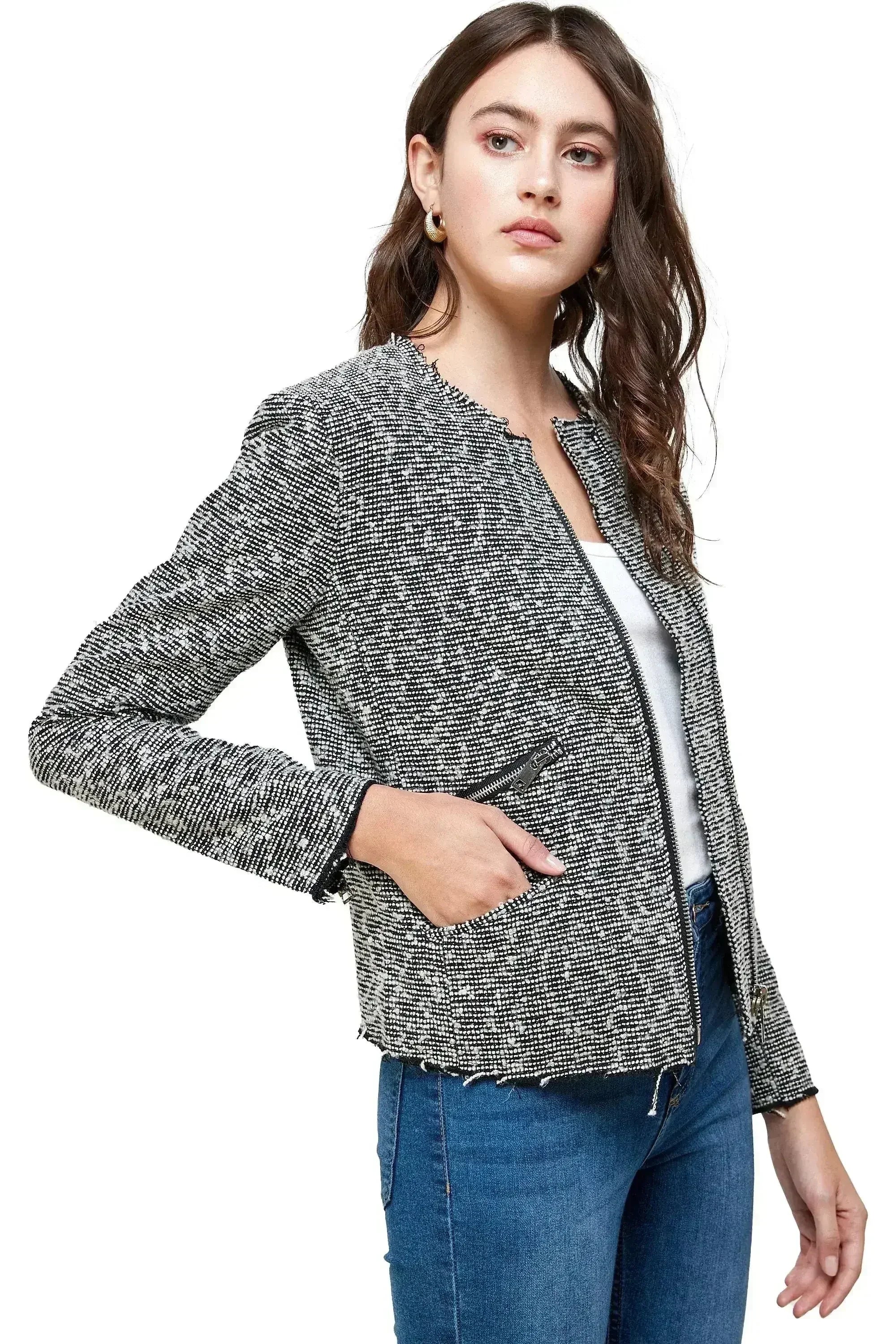 Textured Zip-Up Jacket – Casual Elegance - Femstylo