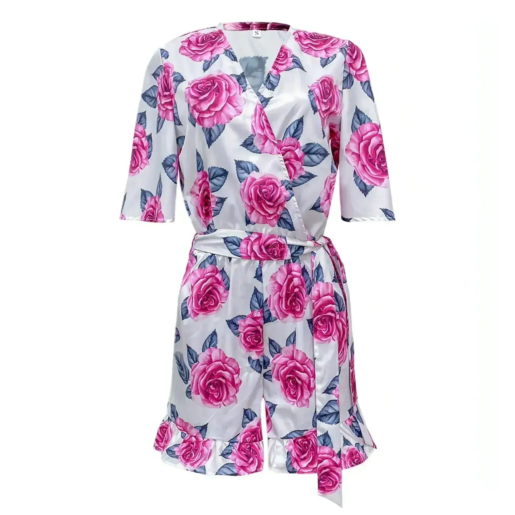 Printed Flared Short-Sleeved Lace-Up Jumpsuit Skirt - Femstylo