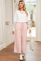 Pink Flower Patch Mineral Washed Cropped Wide Leg Pants