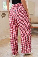 Fiery Red Gingham Casual Loose Pants