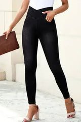 Black Arched Waist Stretchy Slim Fit Jeggings - Femstylo