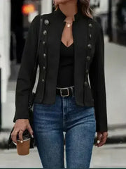 Decorative Button Open Front Long Sleeve Jacket - Femstylo