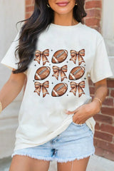 White Rugby Fashion Bow Print Graphic T Shirt