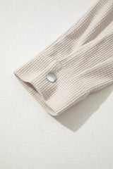 Beige Solid Color Textured Patchwork Flap Pocket Shacket