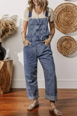 Sail Blue Straight Leg Pockets Denim Bib Overall - Femstylo