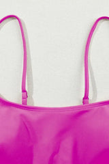 Rose Striped Patchwork Spaghetti Strap High Waist Bikini Set - Femstylo