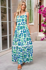 Multicolour Boho Floral Checkered Maxi Dress - Femstylo