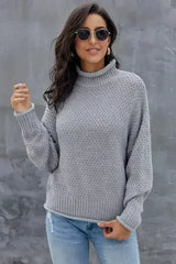 New Gray Chunky Batwing Long Sleeve Turtleneck Sweater - Femstylo