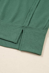 Evergreen Solid Color Raw Seam Patchwork Ribbed Drop Shoulder Sweatshirt