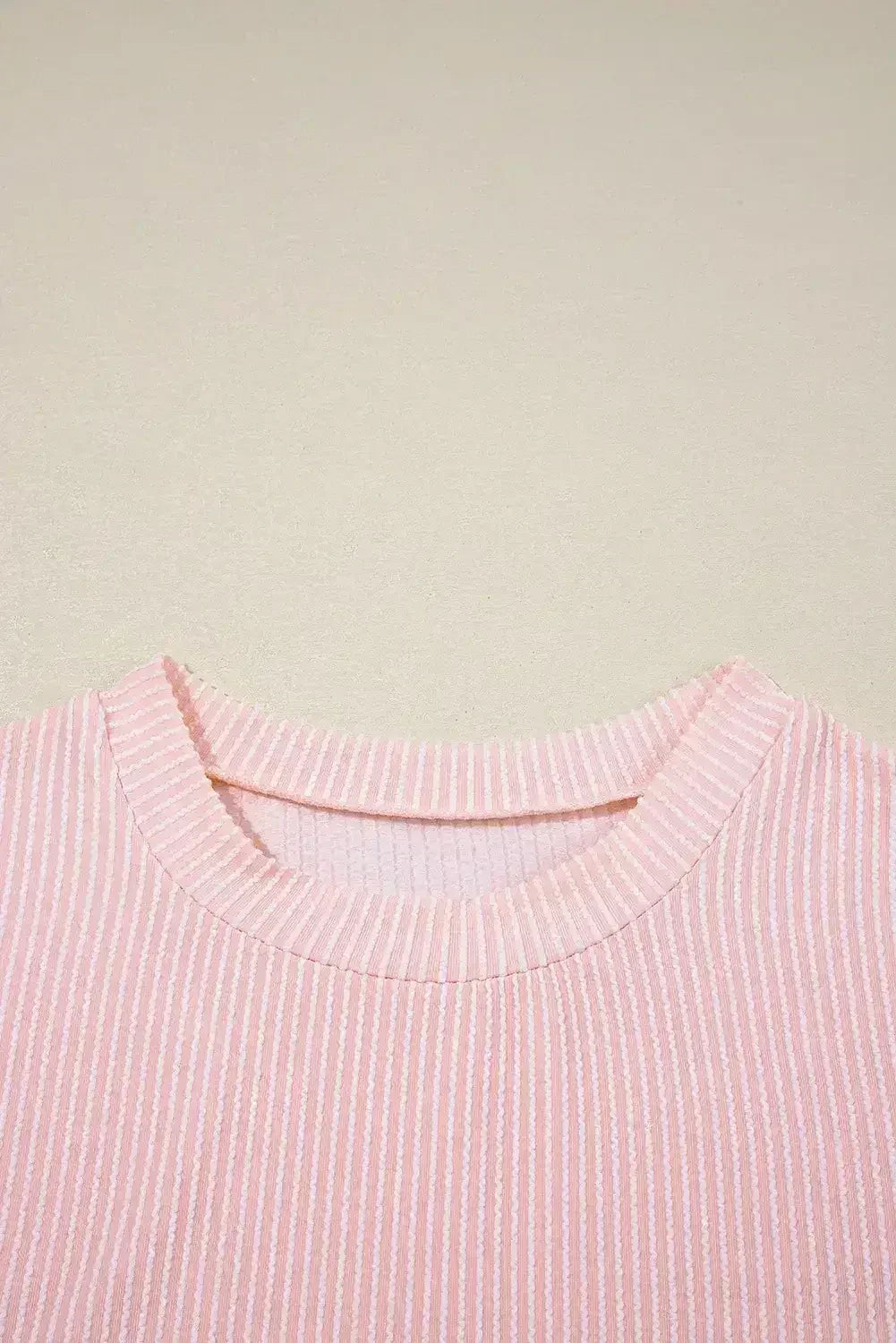 Pink Corded Colorblock Pocket Crew Neck T Shirt - Femstylo