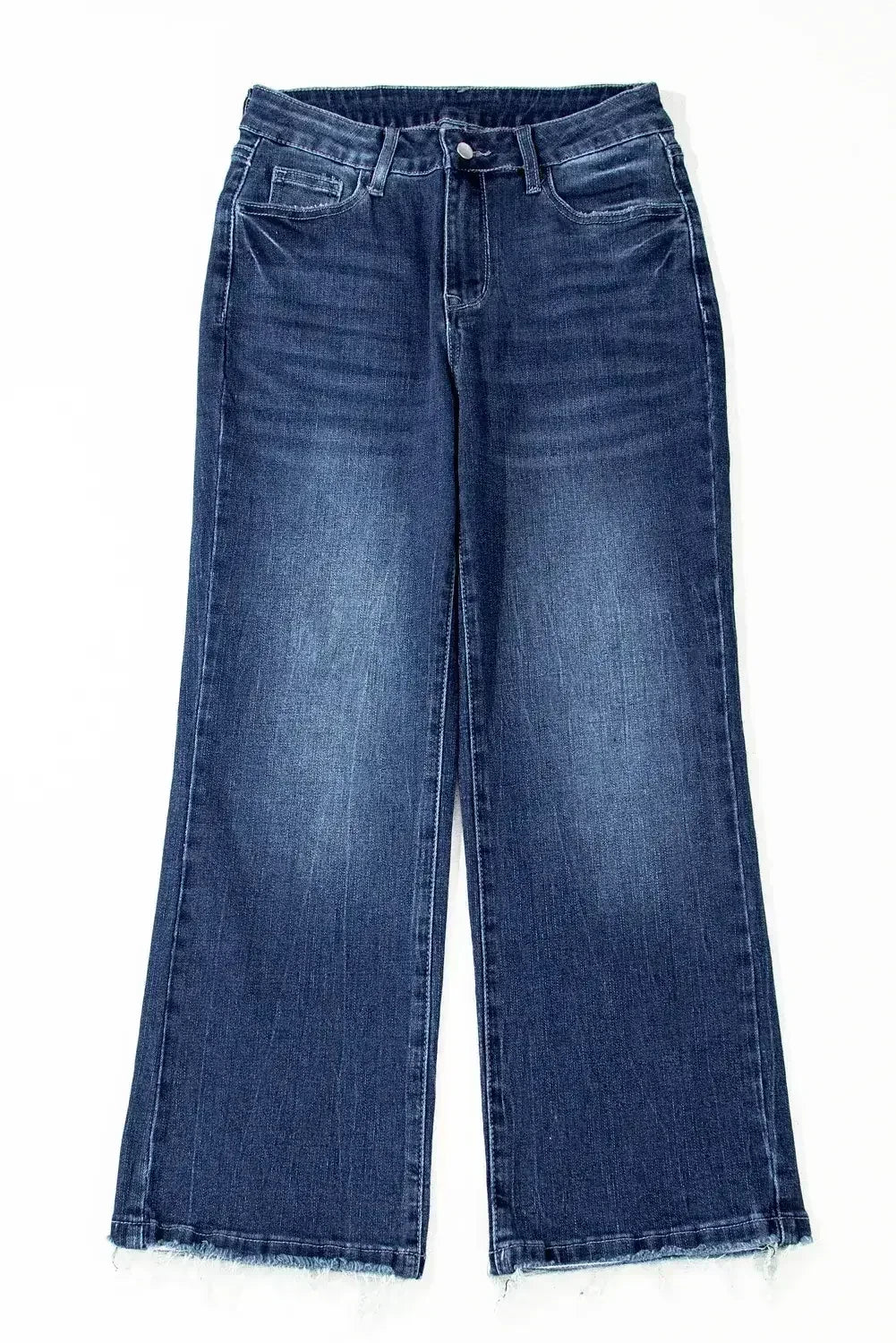 Sail Blue Mineral Wash Raw Hem High Waist Flared Jeans - Femstylo