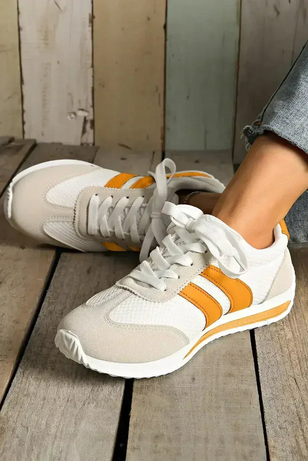 Yellow Patchwork Breathable Lace Up Sneakers - Femstylo
