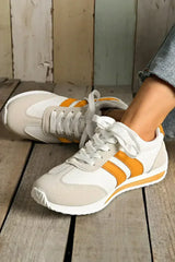 Yellow Patchwork Breathable Lace Up Sneakers - Femstylo