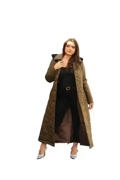 Quilted Single Breasted Longline Hooded Coat - Femstylo