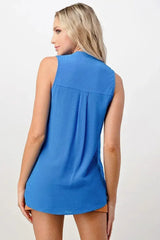 Sleeveless Button-Up Ruffle Blouse - Femstylo