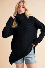 Aemi + Co Asymmetrical Side Slit Turtleneck Sweater - Femstylo