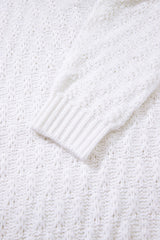 White Plain Knit Ribbed Edge V Neck Loose Sweater - Femstylo