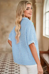 Sachet Pink Striped Dolman Sleeve Color Neckline Blouse | Femstylo - Femstylo