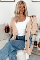 Smoke Gray Open Front Knitted Denim Pocket Patchwork Cardigan