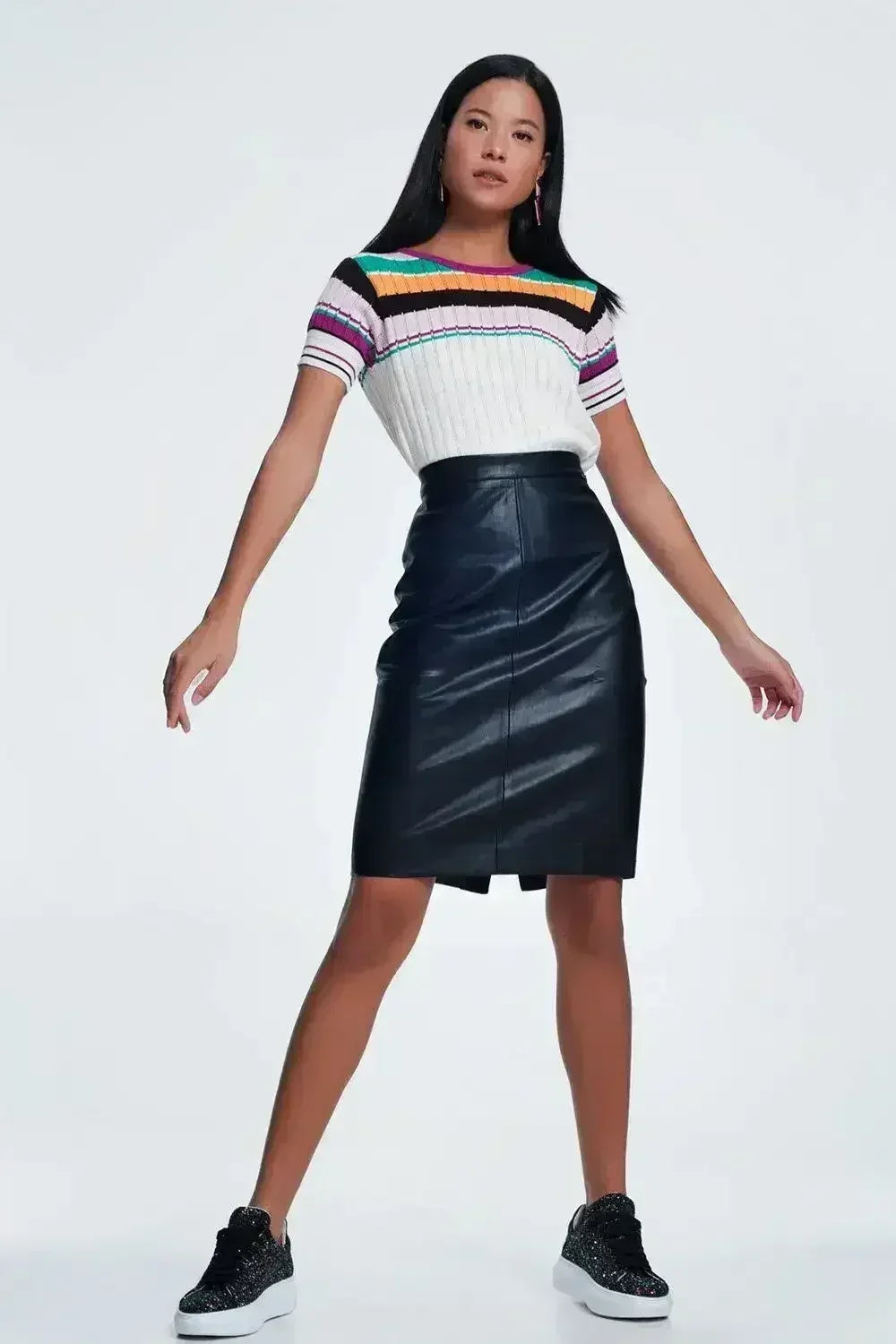 Black Faux Leather Pencil Skirt - Femstylo