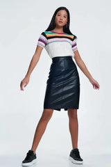 Black Faux Leather Pencil Skirt - Femstylo