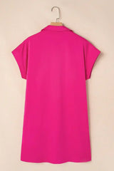 Rose Red Buttoned Collar Shift T Shirt Dress - Femstylo