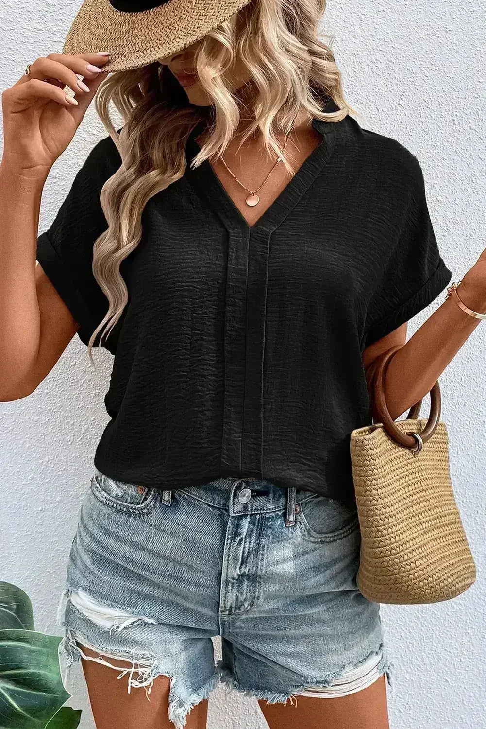 White Notched Neck Batwing Sleeve Blouse | Femstylo - Femstylo