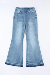 Blue Light Wash High Waisted Bell Bottom Jeans - Femstylo