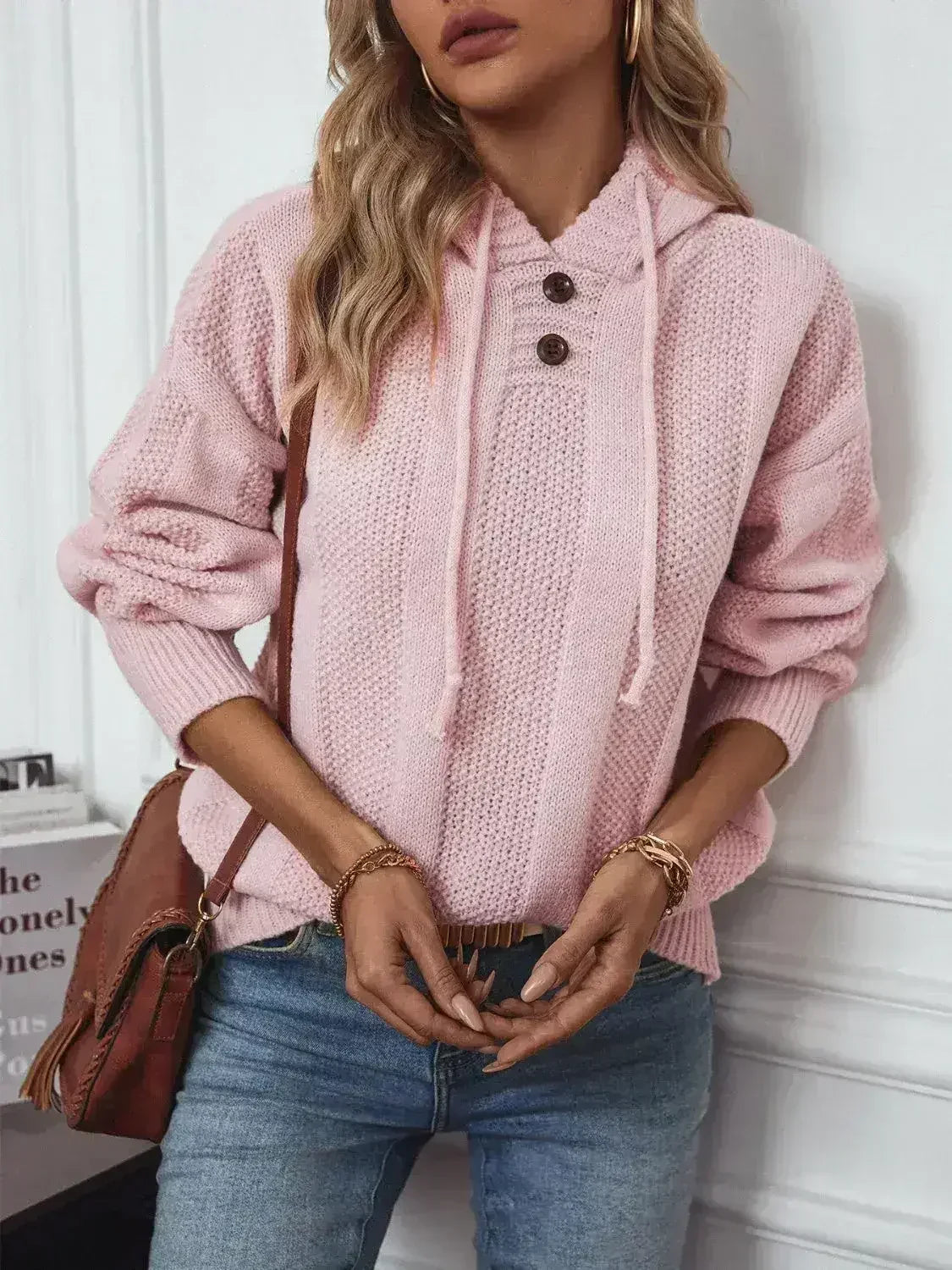 Drawstring Long Sleeve Hooded Sweater - Femstylo