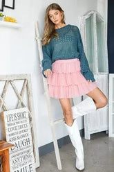 SOLID MESH TIERED SKIRTS - Femstylo