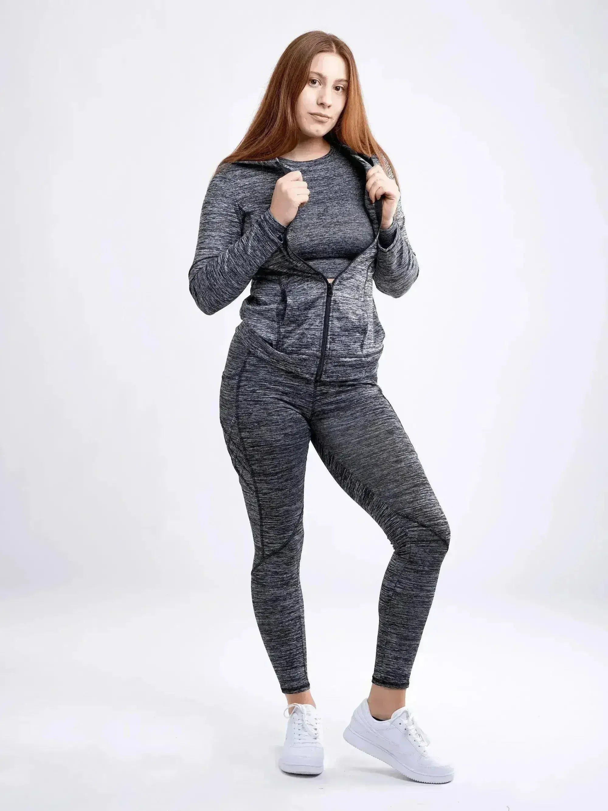 Athletic Fitted Zip-Up Hoodie Jacket with Pockets - Femstylo