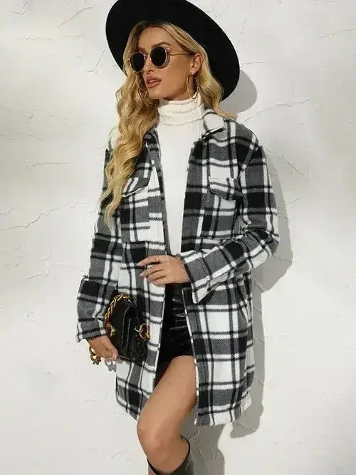 Plaid Collared Longline Coat - Femstylo