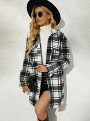 Plaid Collared Longline Coat - Femstylo