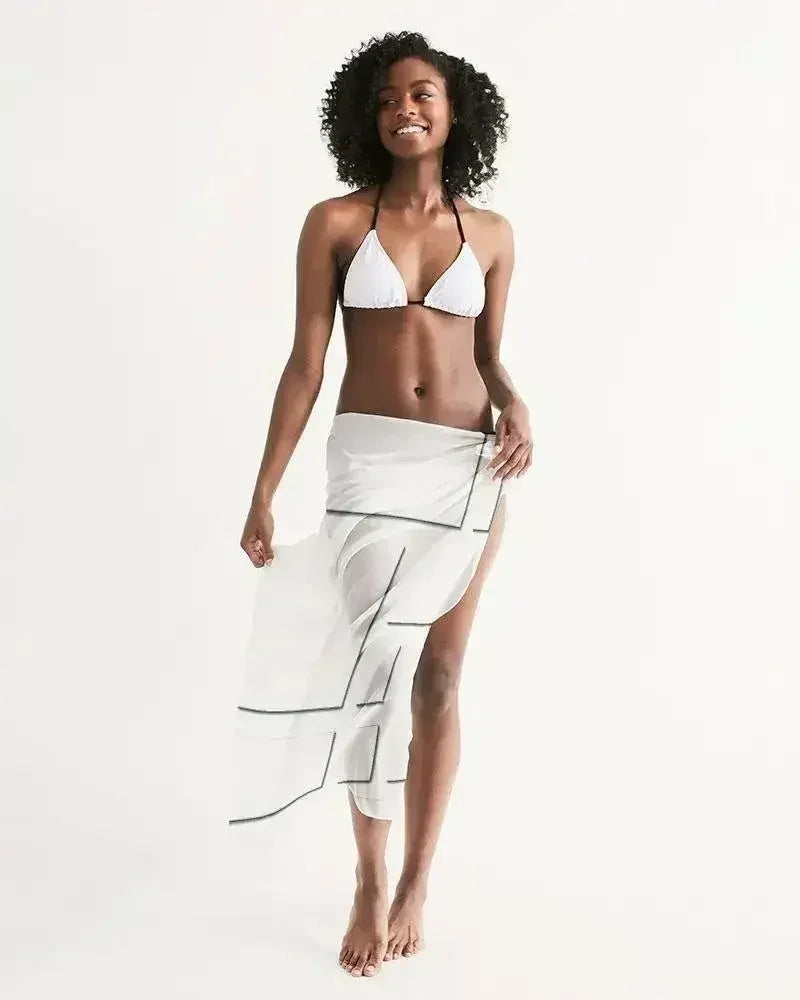Sheer Sarong Swimsuit Cover Up Wrap / Geometric White and Gray - Femstylo