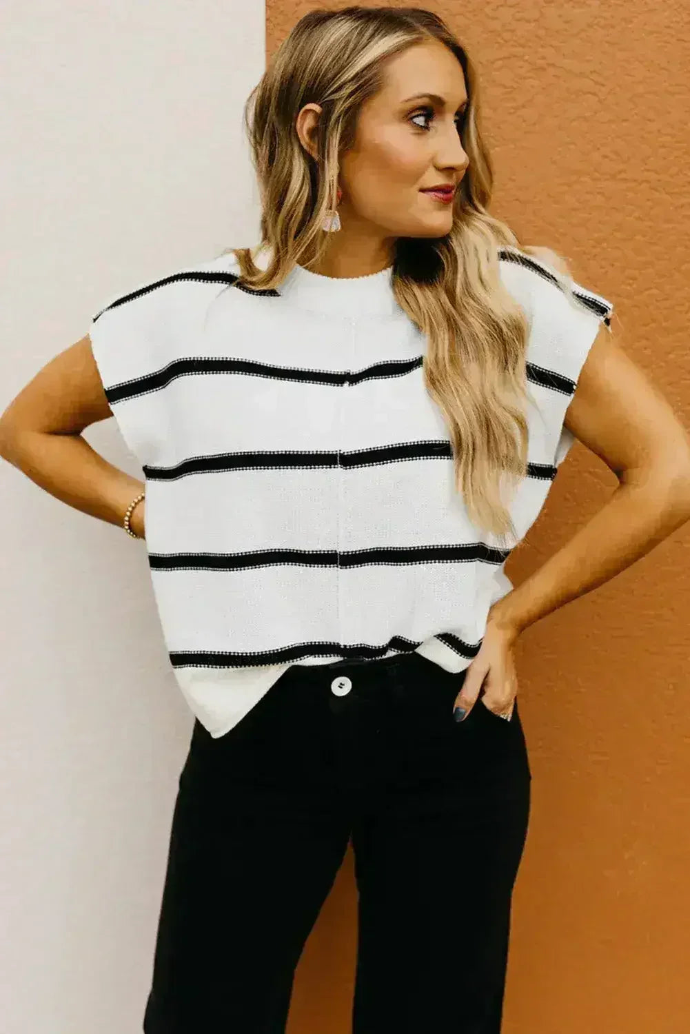 Batwing Stripes Sleeve Sweater - Striped Oversized Tee | Femstylo - Femstylo