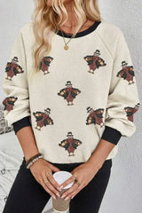 Jet Stream Textured Sequin Turkey Graphic Sweatshirt - Femstylo