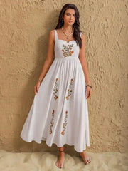 Floral Embroidered Sleeveless Maxi Dress - Femstylo