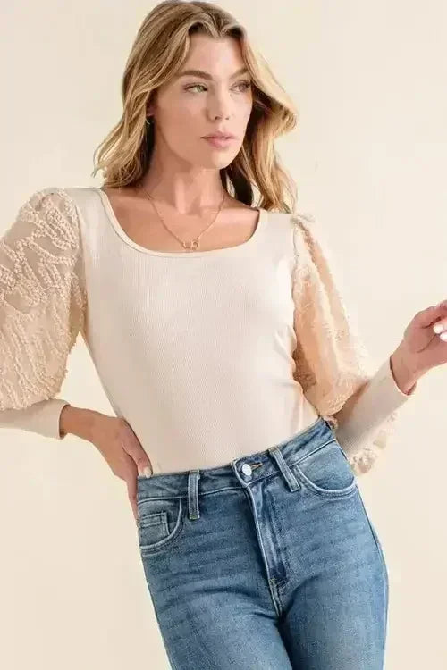 And The Why Textured Puff Sleeve Bodysuit - Femstylo