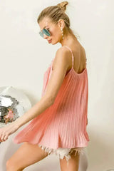 BiBi Front Lace Detailed Pleated Chiffon Cami - Femstylo