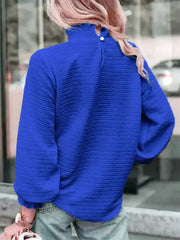 Smocked Frill Mock Neck Long Sleeve Blouse - Femstylo