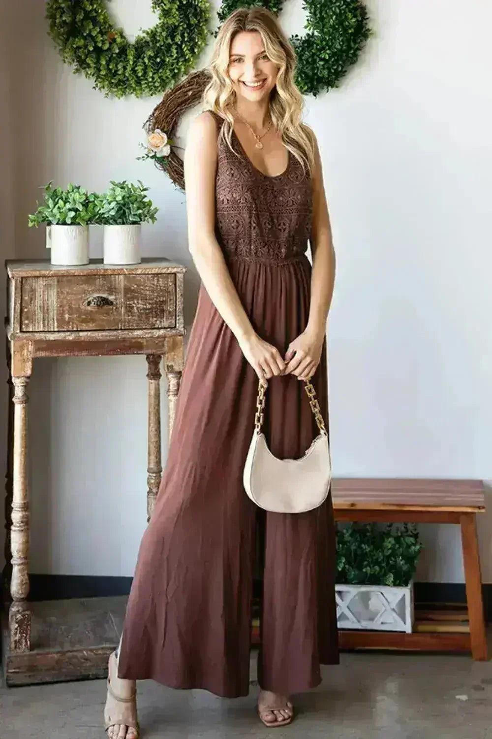 First Love Tie Back Sleeveless Slit Wide Leg Jumpsuit - Femstylo