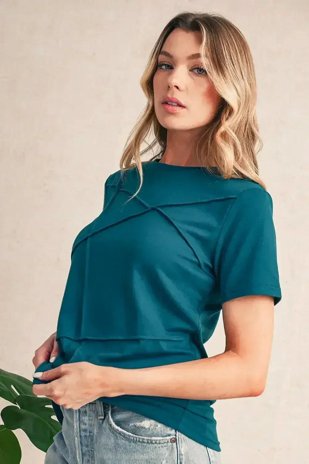 Dirty Blue Solid Color Round Neck T Shirt - Femstylo