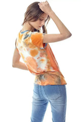 Tie-Dye Twist Front Short Sleeve Top - Femstylo