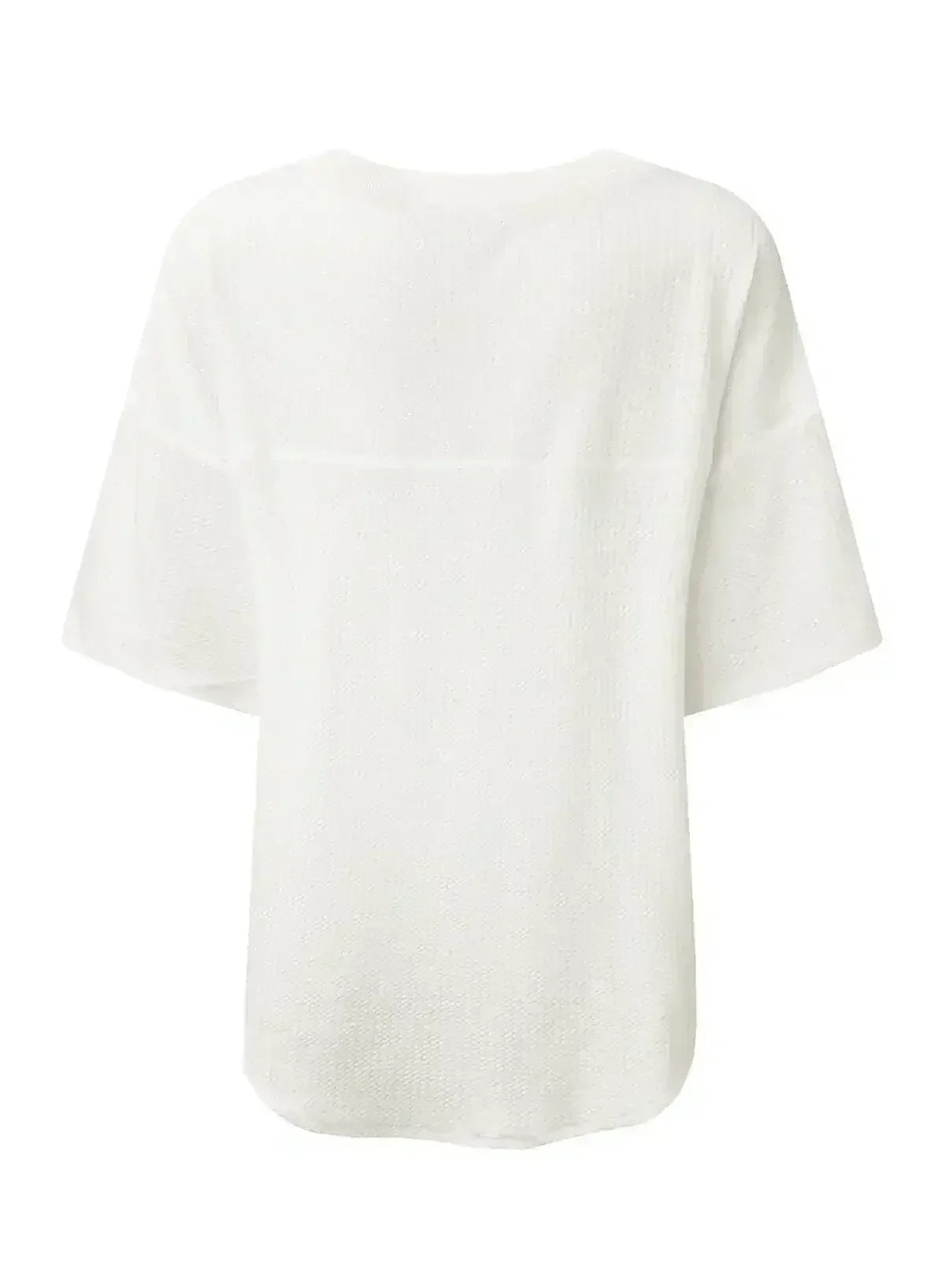 White Waffle Texture V Neck Drop Shoulder Loose Tee - Femstylo