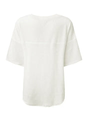 White Waffle Texture V Neck Drop Shoulder Loose Tee